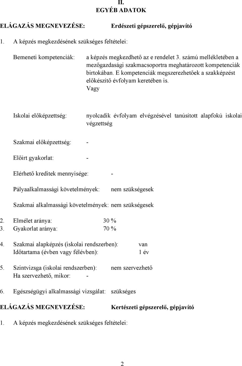 Vagy Iskolai előképzettség: nyolcadik évfolyam elvégzésével tanúsított alapfokú iskolai végzettség Szakmai előképzettség: Előírt gyakorlat: - - Elérhető kreditek mennyisége: - Pályaalkalmassági