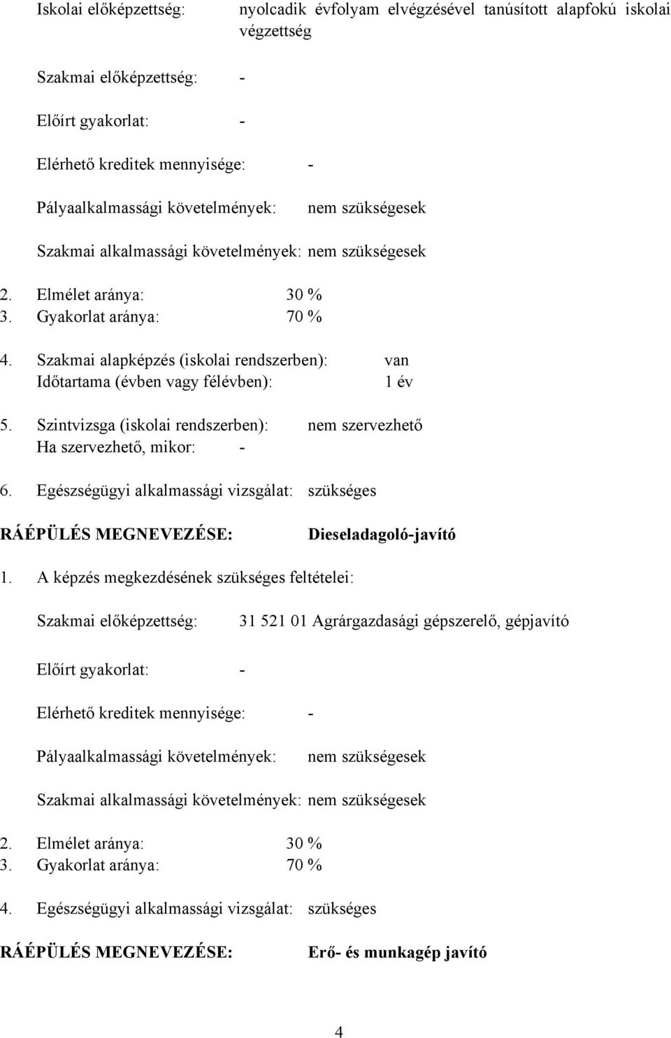 Szakmai alapképzés (iskolai rendszerben): van Időtartama (évben vagy félévben): 1 év 5. 6.