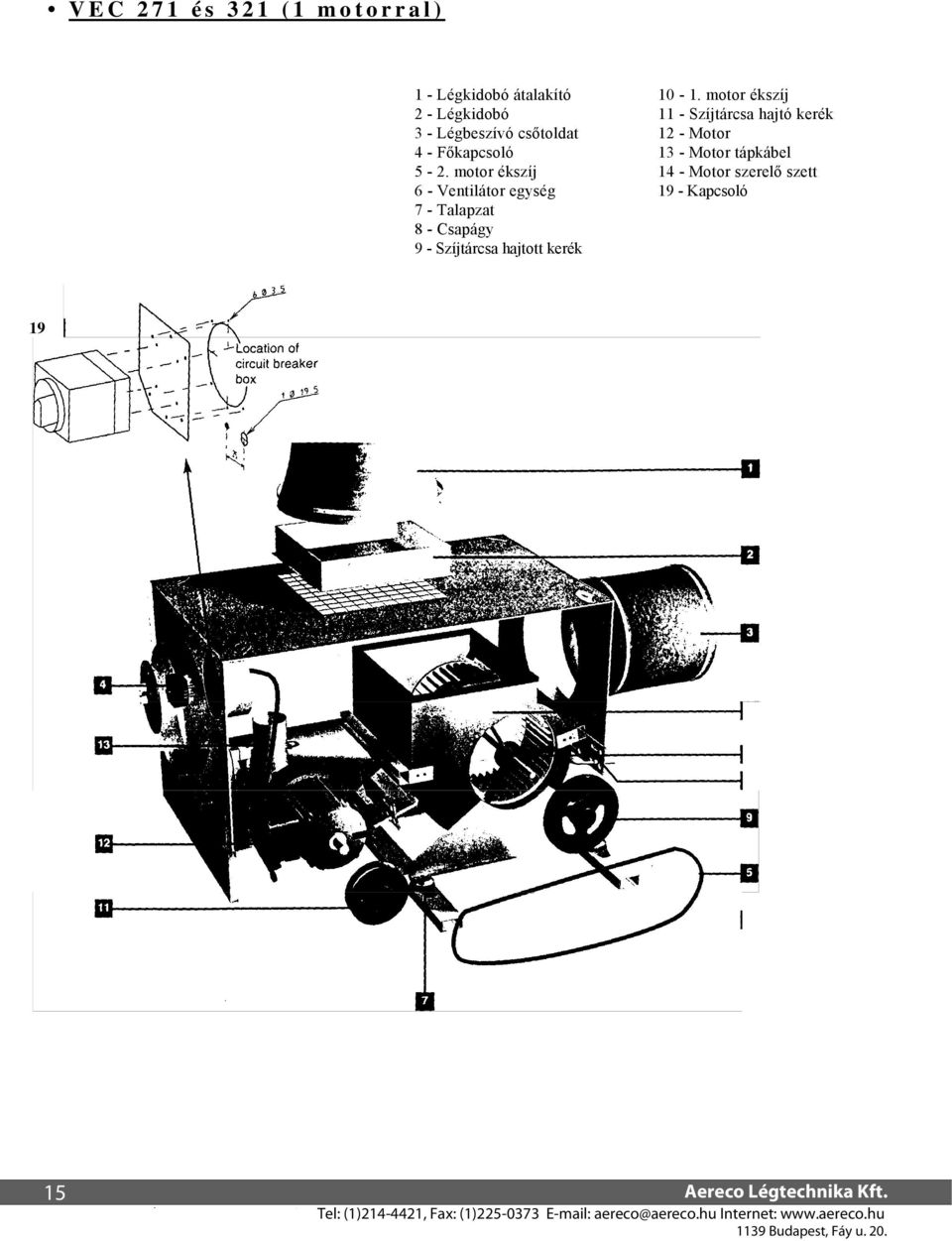 motor ékszíj 6 - Ventilátor egység 7 - Talapzat 8 - Csapágy 9 - Szíjtárcsa