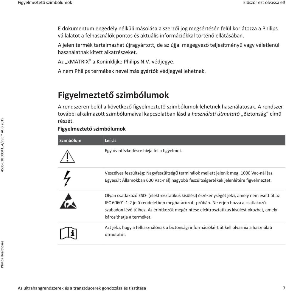 A jelen termék tartalmazhat újragyártott, de az újjal megegyező teljesítményű vagy véletlenül használatnak kitett alkatrészeket. Az xmatrix a Koninklijke Philips N.V. védjegye.