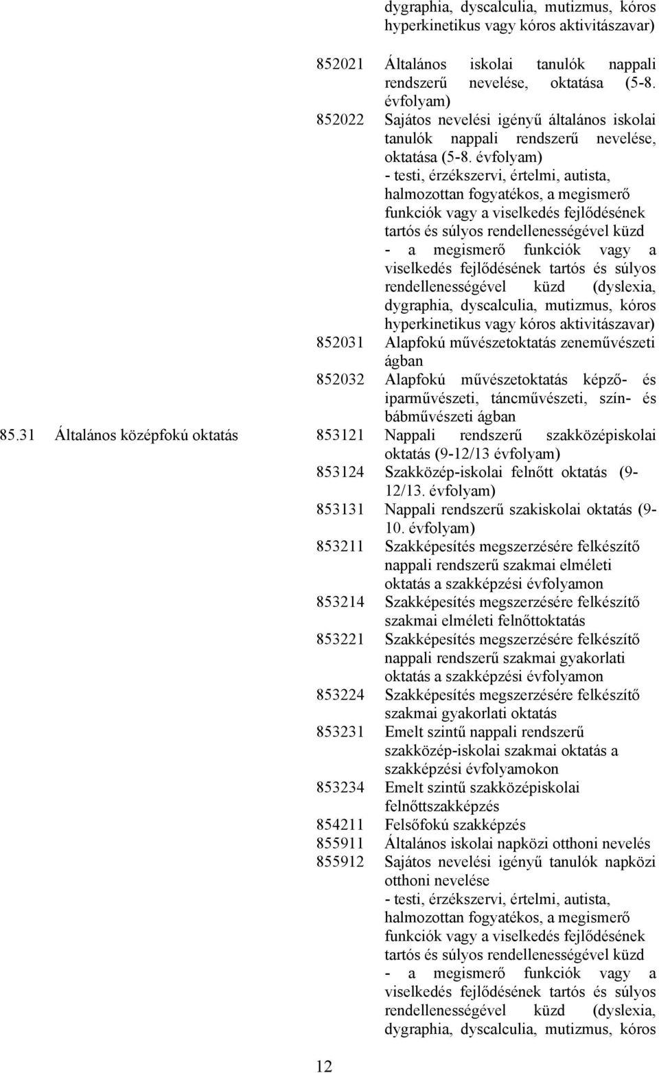 évfolyam) - testi, érzékszervi, értelmi, autista, halmozottan fogyatékos, a megismerő funkciók vagy a viselkedés fejlődésének tartós és súlyos rendellenességével küzd - a megismerő funkciók vagy a