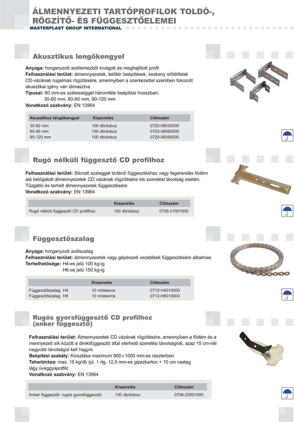 mm-es szélességgel háromféle beépítési hosszban: 30-60 mm, 60-90 mm, 90-120 mm Vonatkozó szabvány: EN 13964 Akusztikus lengőkengyel 30-60 mm 100 db/doboz 0720-06030000 60-90 mm 100 db/doboz