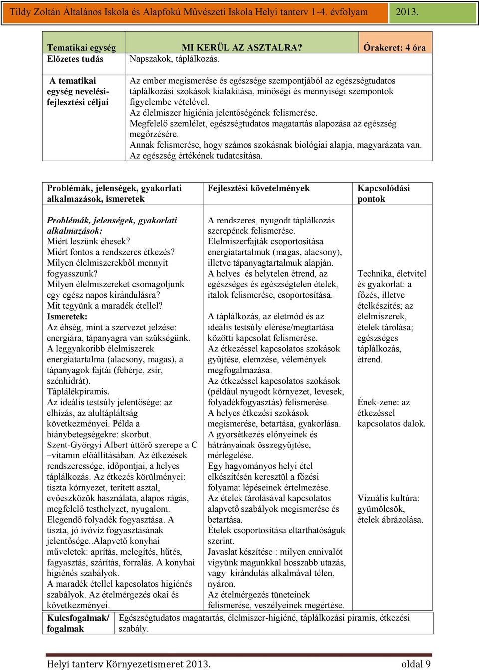 Az élelmiszer higiénia jelentőségének felismerése. Megfelelő szemlélet, egészségtudatos magatartás alapozása az egészség megőrzésére.