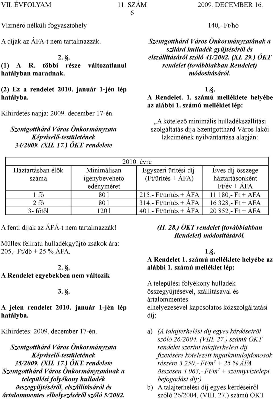 ) ÖKT rendelet (továbbiakban Rendelet) módosításáról. 1.. A Rendelet. 1. számú melléklete helyébe az alábbi 1.