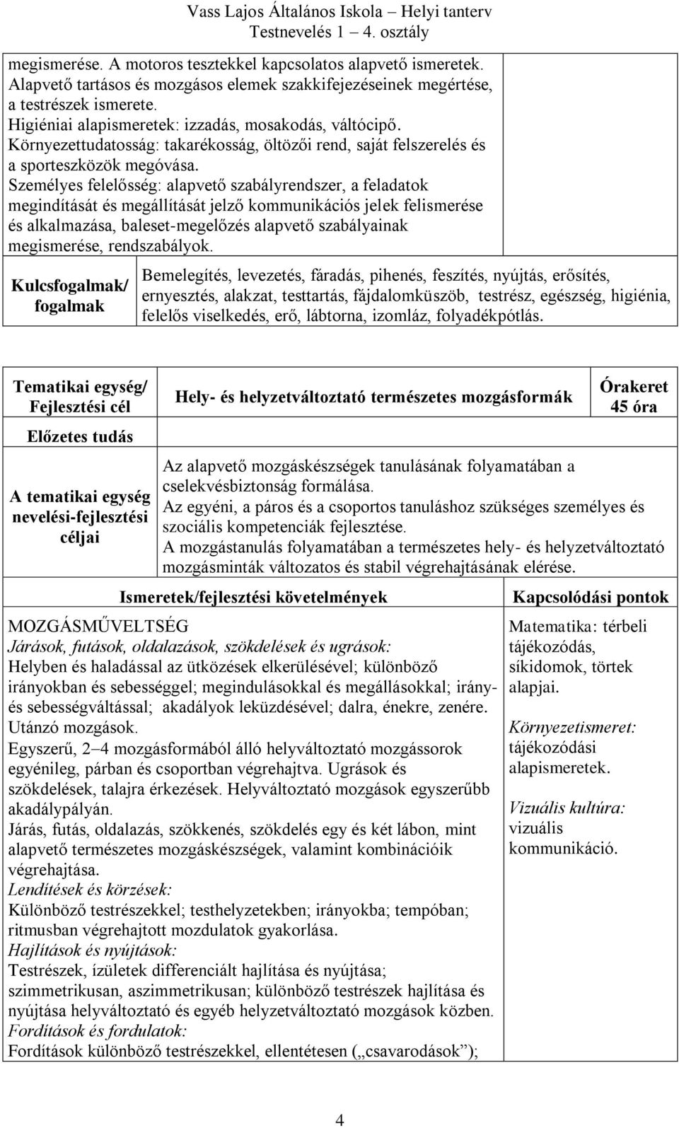 Személyes felelősség: alapvető szabályrendszer, a feladatok megindítását és megállítását jelző kommunikációs jelek felismerése és alkalmazása, baleset-megelőzés alapvető szabályainak megismerése,