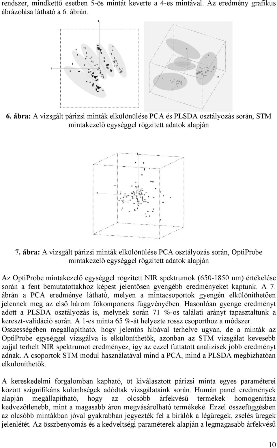 ábra: A vizsgált párizsi minták elkülönülése PCA osztályozás során, OptiProbe mintakezelő egységgel rögzített adatok alapján Az OptiProbe mintakezelő egységgel rögzített NIR spektrumok (650-1850 nm)