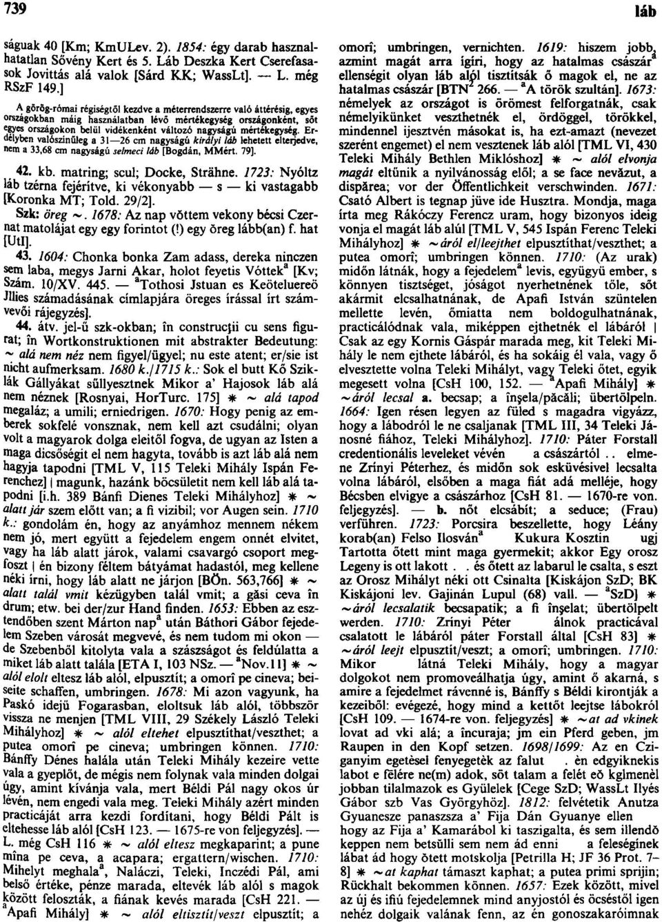 mértékegység. Erdélyben valószínűleg a 31 26 cm nagyságú királyi láb lehetett elteijedve, nem a 33,68 cm nagyságú selmeci láb [Bogdán, MMért. 79]. 42. kb. matring; scul; Docke, Strähne.