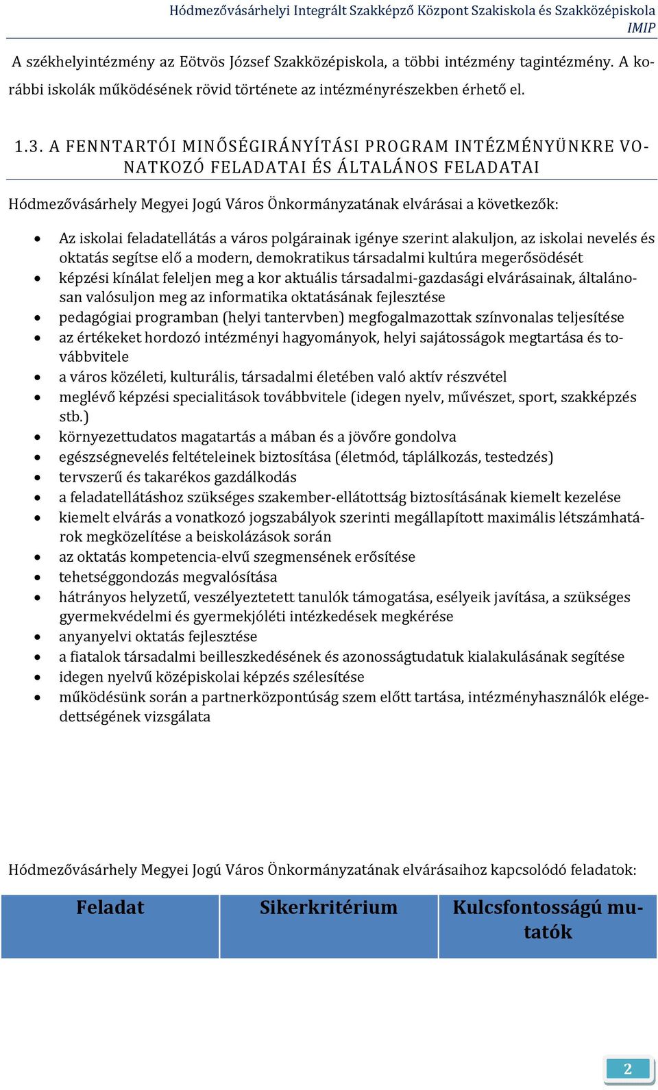 a város polgárainak igénye szerint alakuljon, az iskolai nevelés és oktatás segítse elő a modern, demokratikus társadalmi kultúra megerősödését képzési kínálat feleljen meg a kor aktuális társadalmi