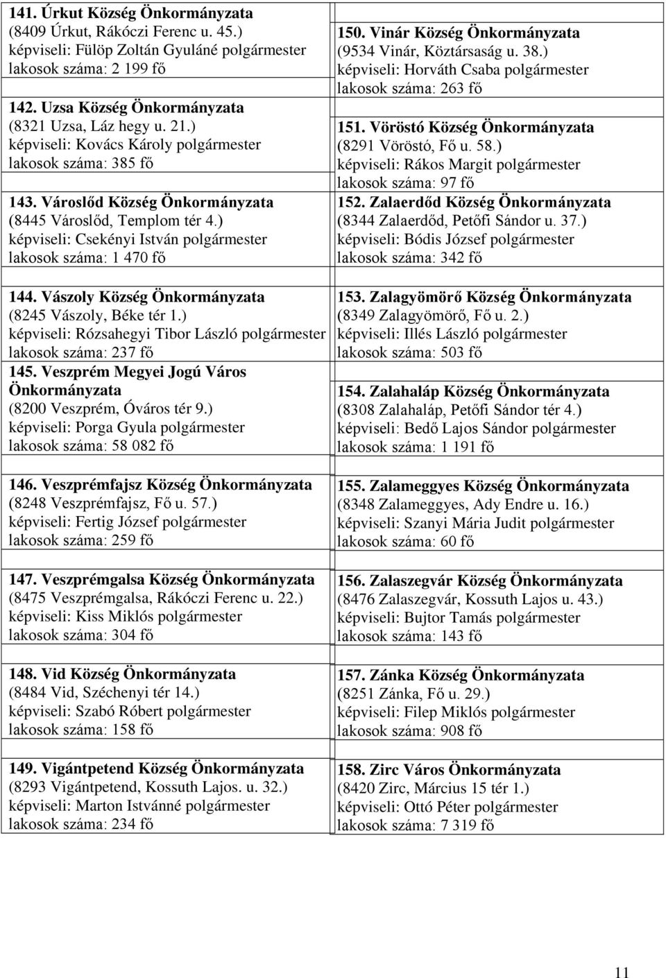 Vászoly Község Önkormányzata (8245 Vászoly, Béke tér 1.) képviseli: Rózsahegyi Tibor László polgármester lakosok száma: 237 fő 145.