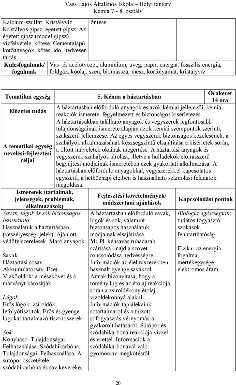 Vas- és acélötvözet, alumínium, üveg, papír, energia, fosszilis energia, földgáz, kőolaj, szén, biomassza, mész, körfolyamat, kristályvíz.