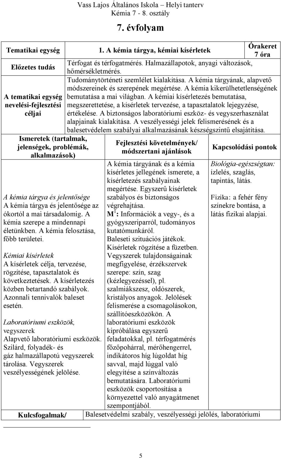 Kémiai kísérletek A kísérletek célja, tervezése, rögzítése, tapasztalatok és következtetések. A kísérletezés közben betartandó szabályok. Azonnali tennivalók baleset esetén.