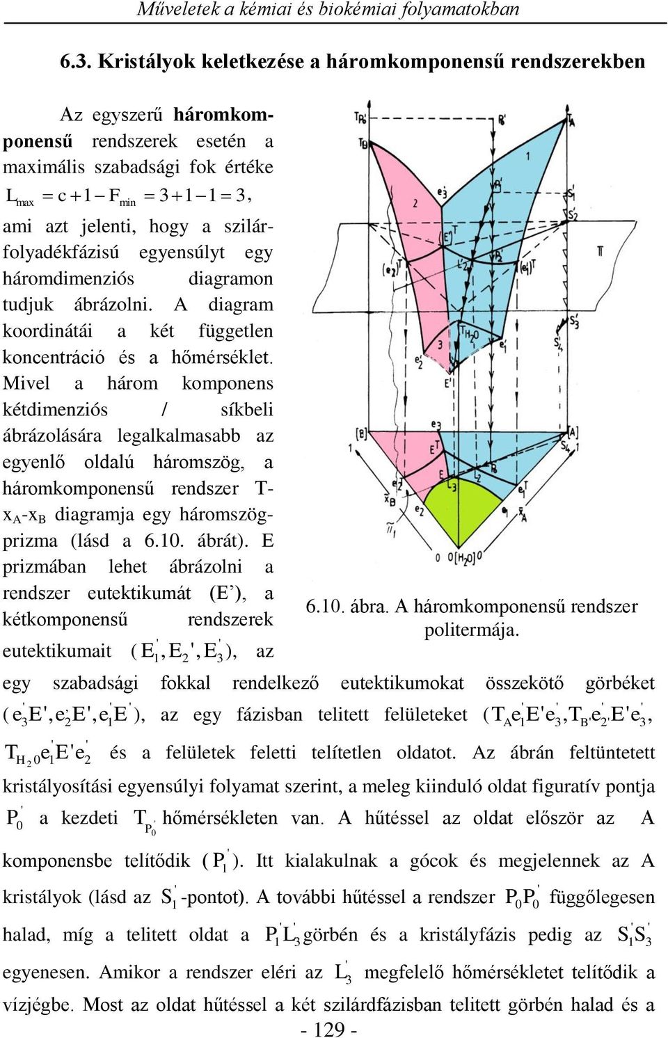 Mivel a három komponens kétdimenziós / síkbeli ábrázolására legalkalmasabb az egyenlő oldalú háromszög, a háromkomponensű rendszer T- x A -x B diagramja egy háromszögprizma (lásd a 6.10. ábrát).