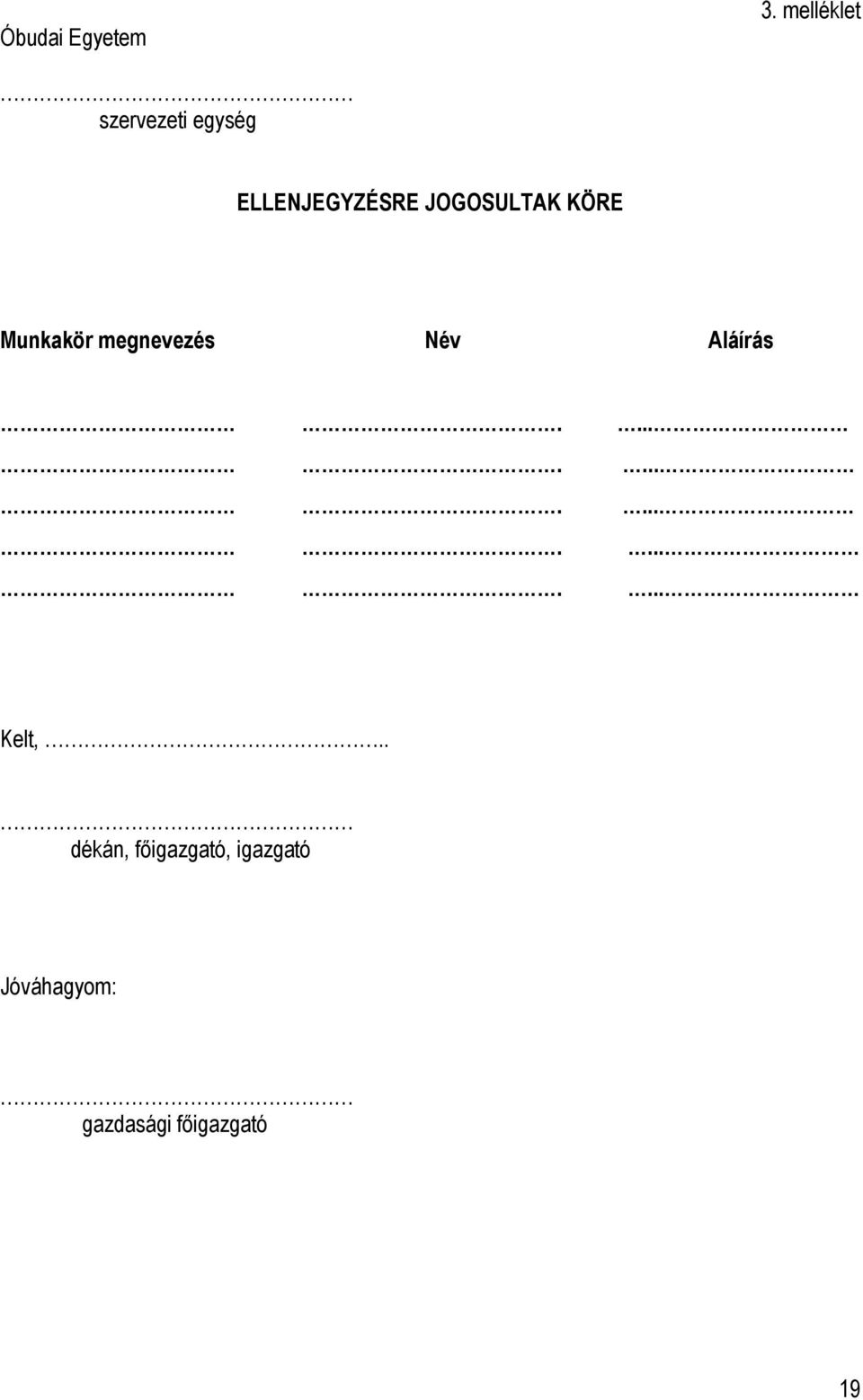 JOGOSULTAK KÖRE Munkakör megnevezés Név