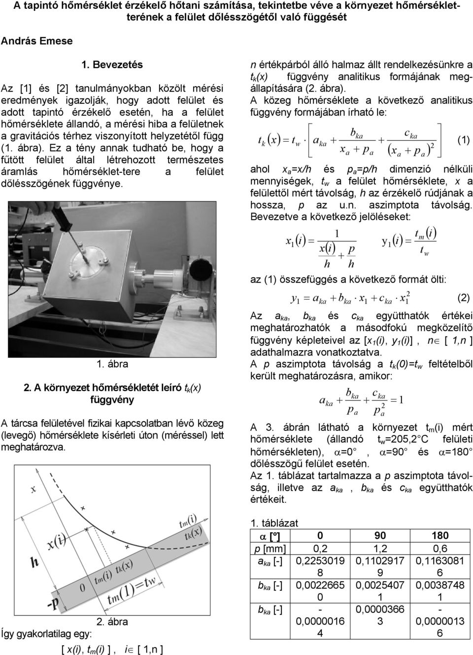 A özeg őmésélee a öveező analus függvény fomájában íaó le: Az [] és [] anulmányoban özöl méés eedménye gazoljá, ogy ado felüle és ado apnó ézéelő eseén, a a felüle őmésélee állandó, a méés ba a