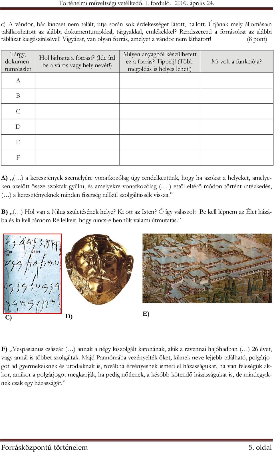 (Ide írd be a város vagy hely nevét!) Milyen anyagból készülhetett ez a forrás? Tippelj! (Több megoldás is helyes lehet!) Mi volt a funkciója?