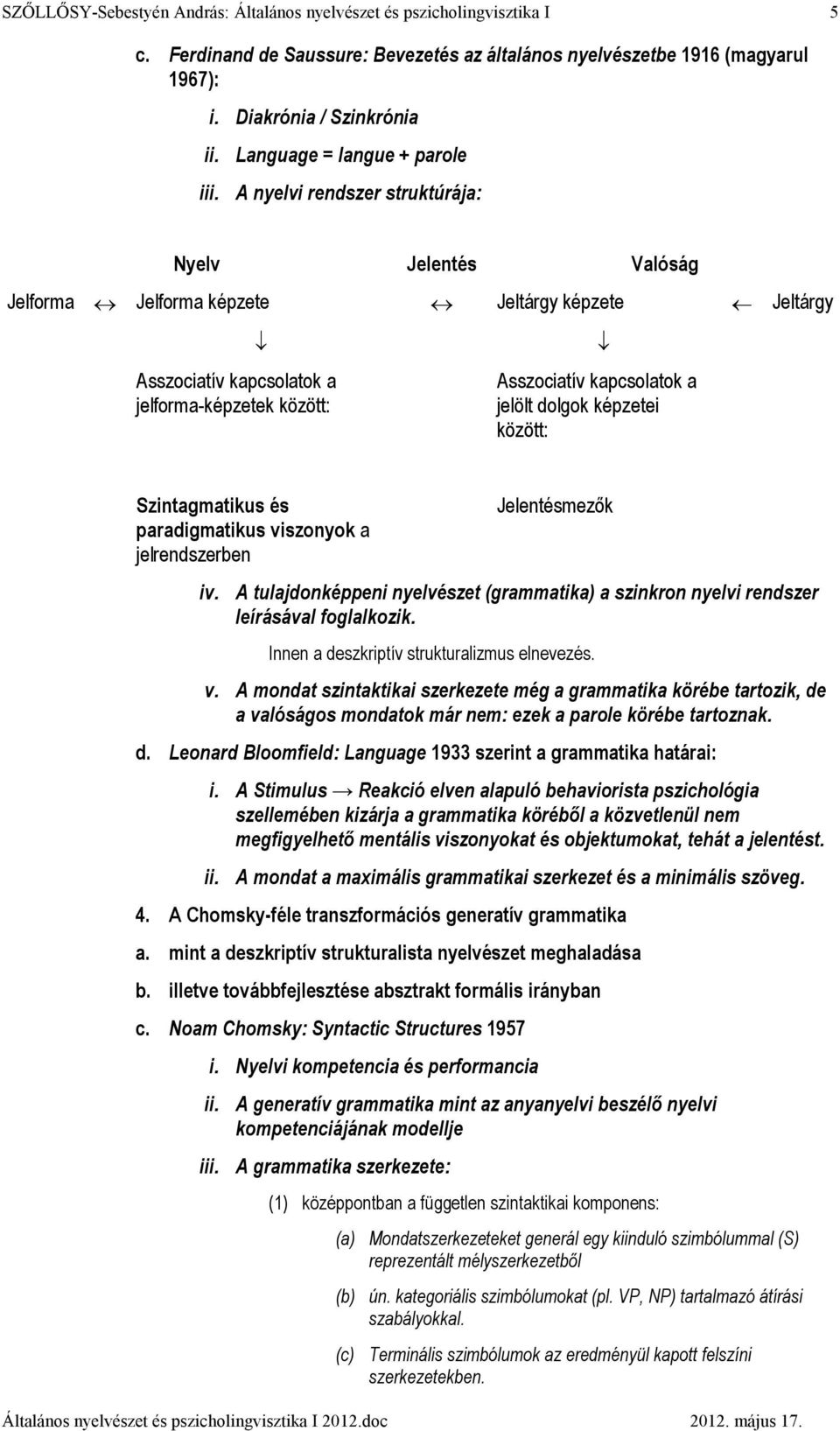 képzetei között: Szintagmatikus és paradigmatikus viszonyok a jelrendszerben Jelentésmezık iv. A tulajdonképpeni nyelvészet (grammatika) a szinkron nyelvi rendszer leírásával foglalkozik.