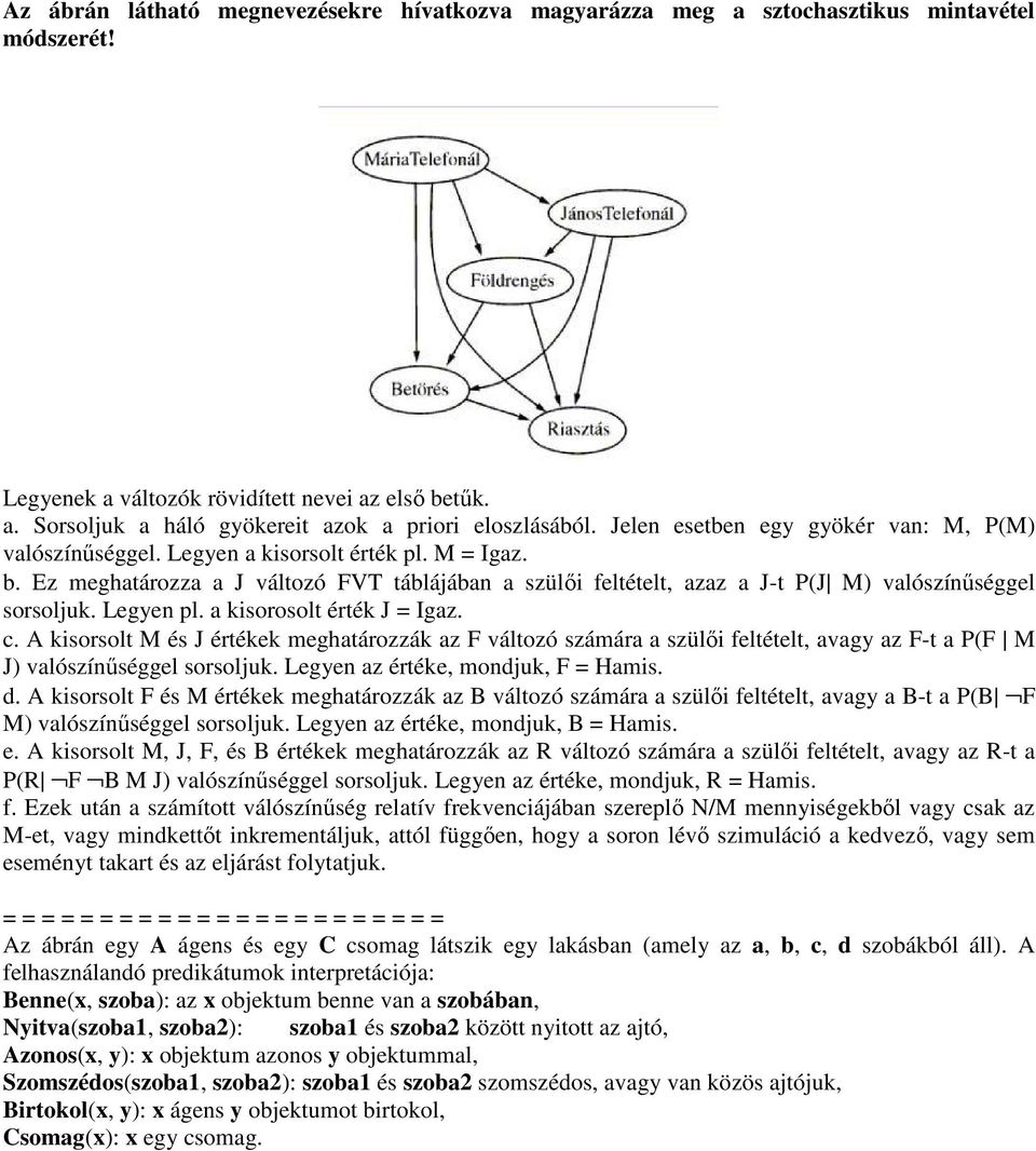 Ez meghatározza a J változó FVT táblájában a szülői feltételt, azaz a J-t P(J M) valószínűséggel sorsoljuk. Legyen pl. a kisorosolt érték J = Igaz. c.