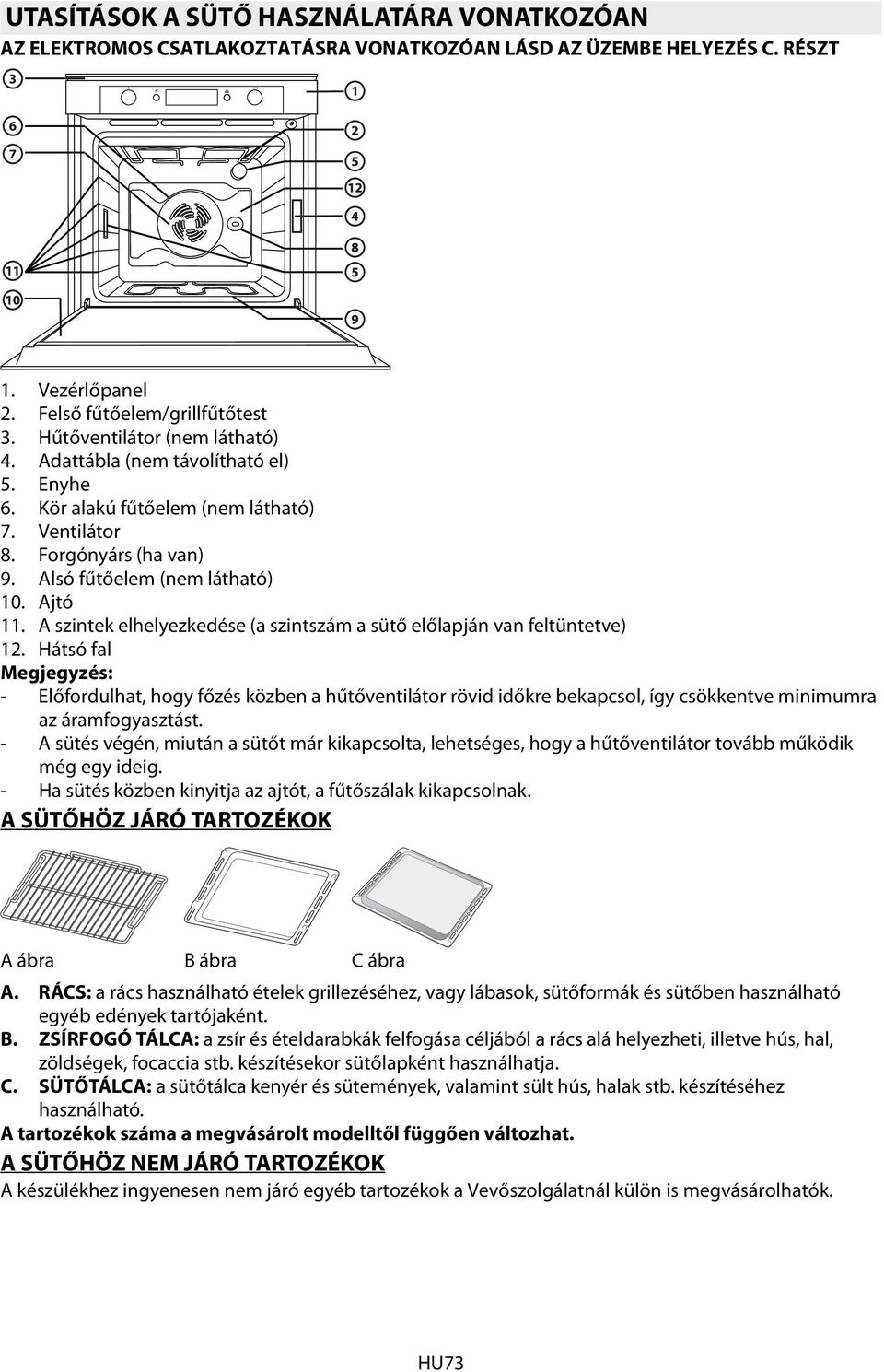 A szintek elhelyezkedése (a szintszám a sütő előlapján van feltüntetve) 12.