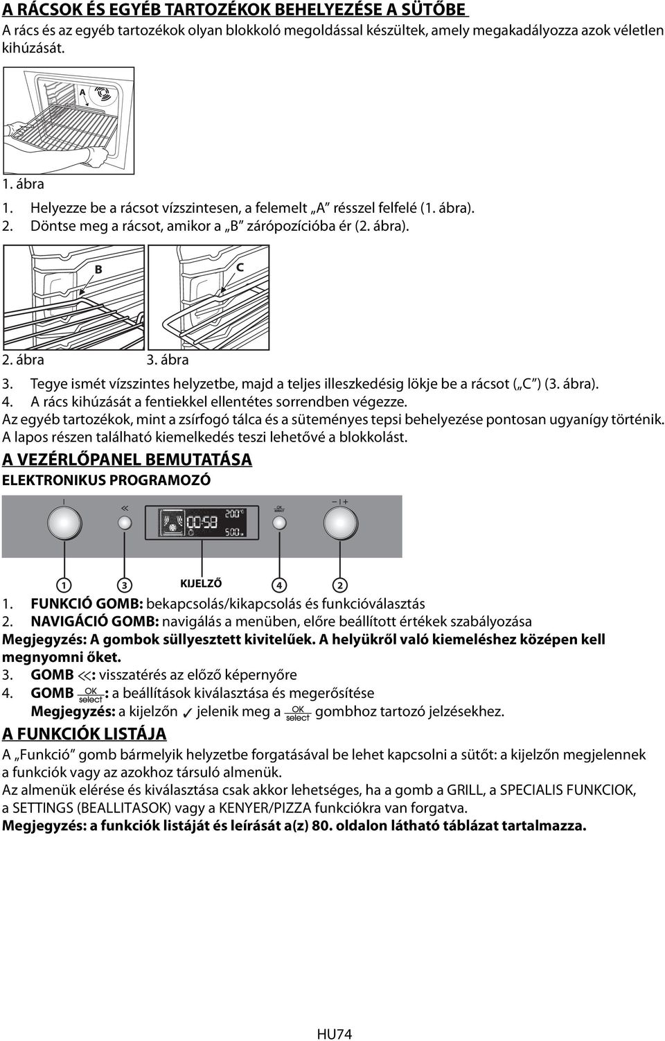 ábra 3. Tegye ismét vízszintes helyzetbe, majd a teljes illeszkedésig lökje be a rácsot ( C ) (3. ábra). 4. A rács kihúzását a fentiekkel ellentétes sorrendben végezze.