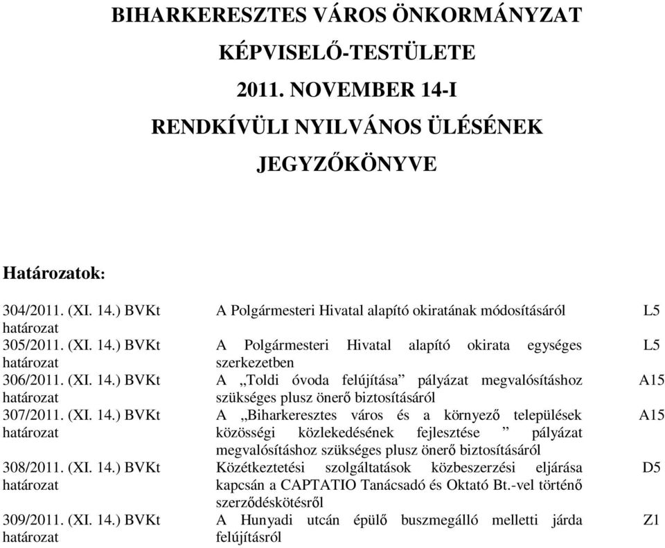 ) BVKt határozat 307/2011. ) BVKt határozat 308/2011. ) BVKt határozat 309/2011.