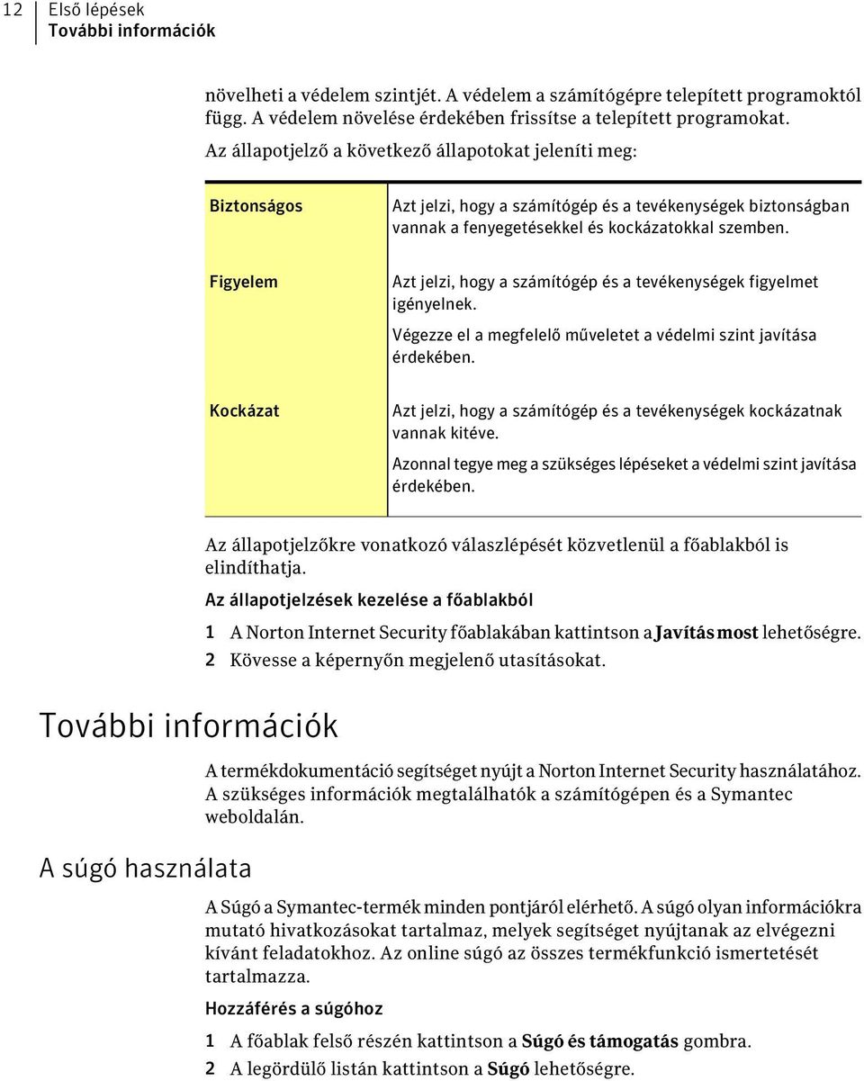 Figyelem Azt jelzi, hogy a számítógép és a tevékenységek figyelmet igényelnek. Végezze el a megfelelő műveletet a védelmi szint javítása érdekében.