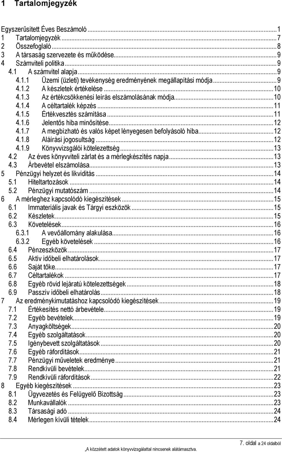.. 12 4.1.7 A megbízható és valós képet lényegesen befolyásoló hiba... 12 4.1.8 Aláírási jogosultság... 12 4.1.9 Könyvvizsgálói kötelezettség... 13 4.