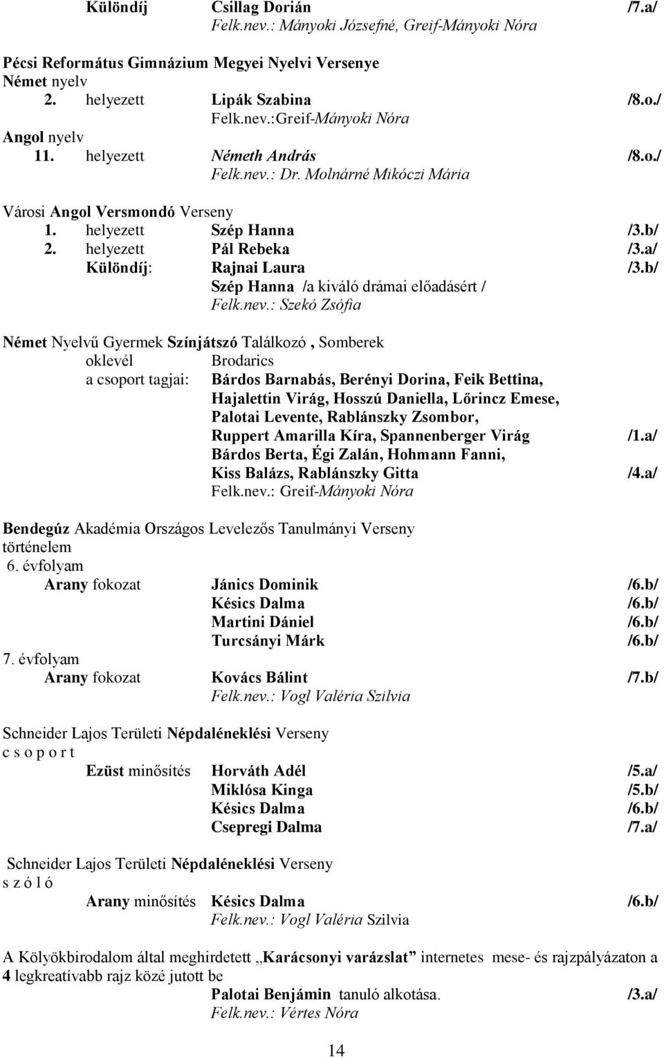 b/ Szép Hanna /a kiváló drámai előadásért / Felk.nev.