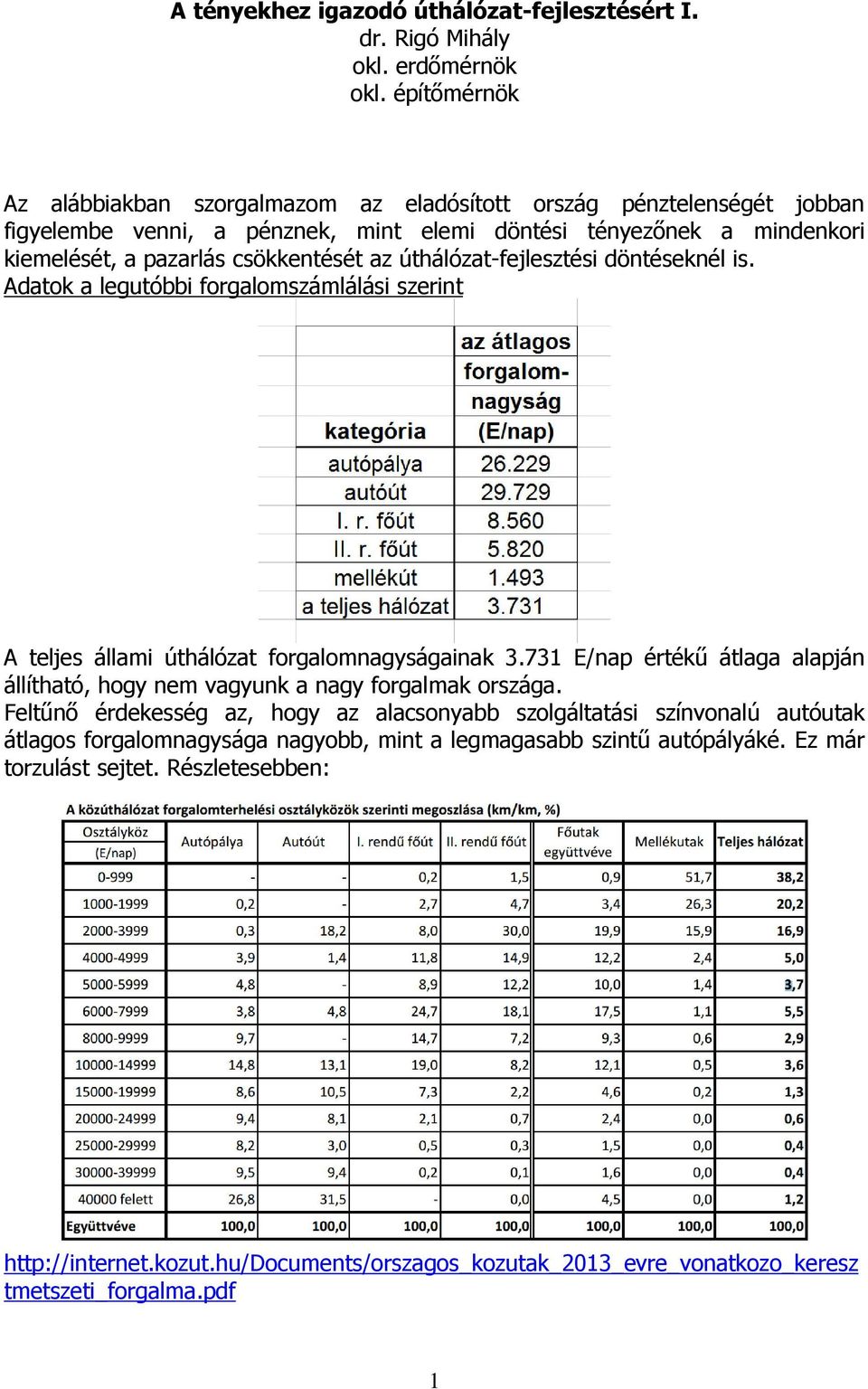 úthálózat-fejlesztési döntéseknél is. Adatok a legutóbbi forgalomszámlálási szerint A teljes állami úthálózat forgalomnagyságainak 3.