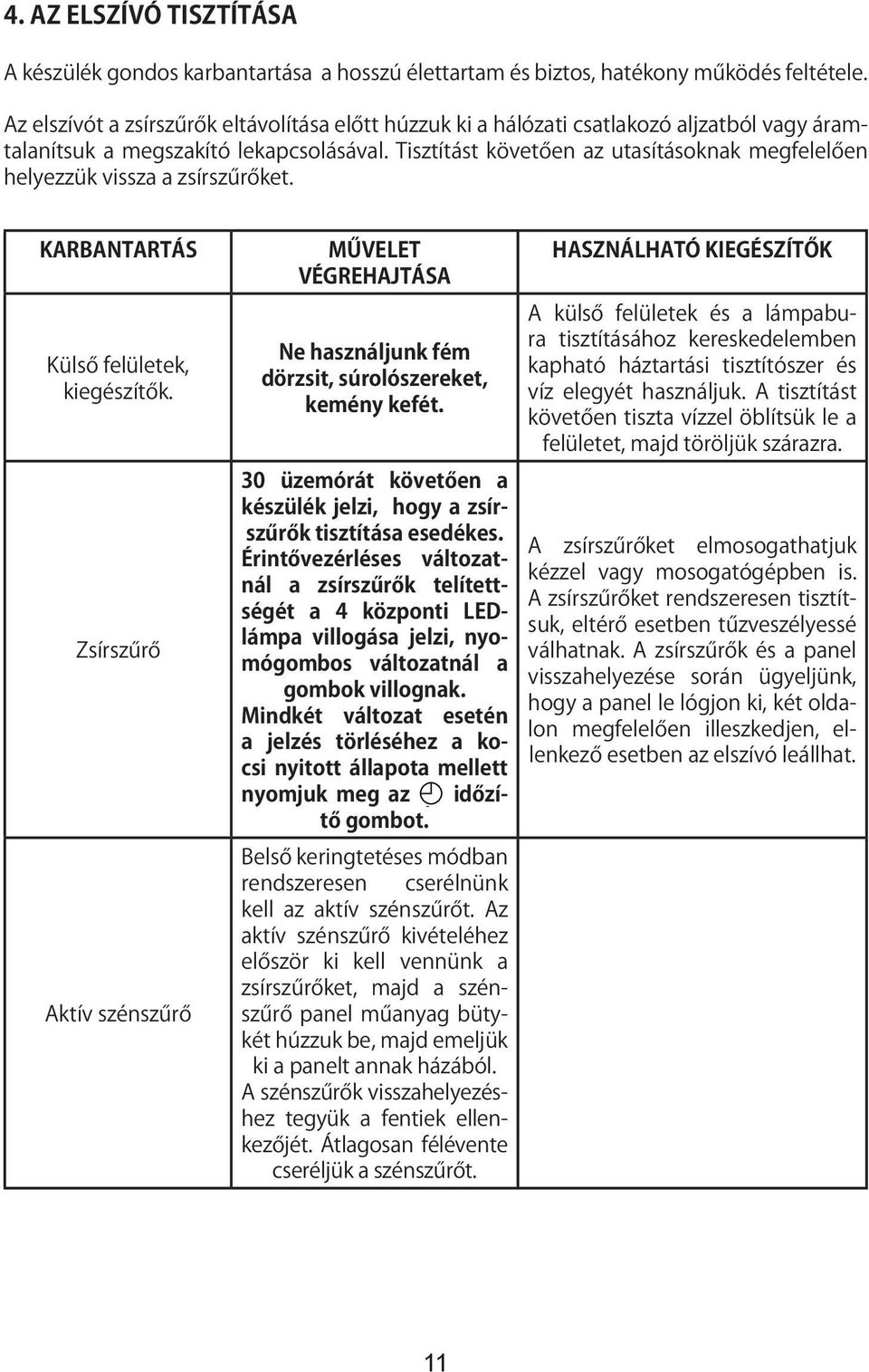 e hood must be unplugged from the electrical power source, both by unplugging liance from Az elszívót the socket a zsírszűrők as well eltávolítása as de-activating előtt húzzuk the breaker, ki a