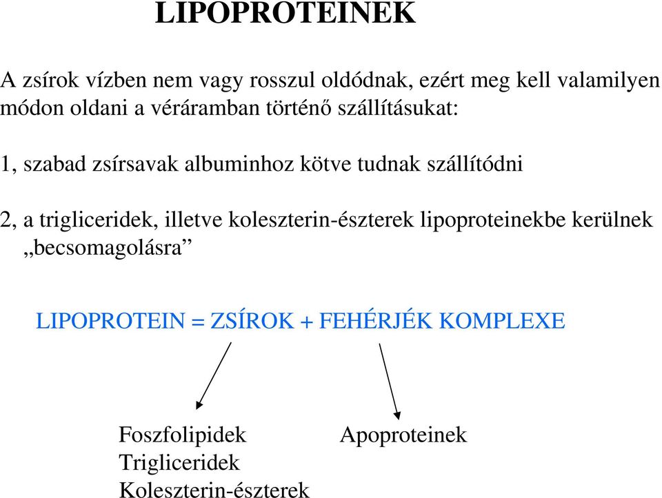 2, a trigliceridek, illetve koleszterin-észterek lipoproteinekbe kerülnek becsomagolásra