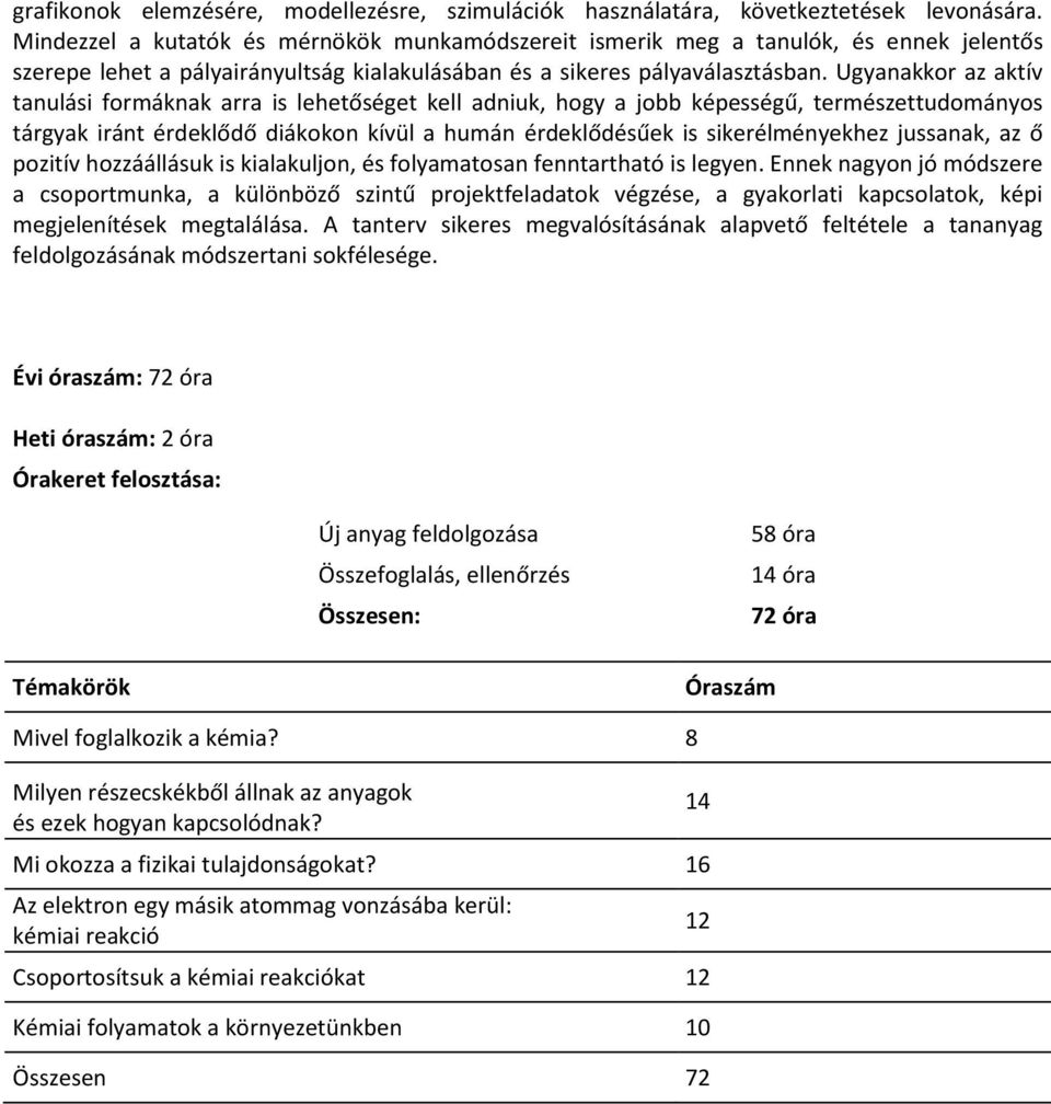 Ugyanakkor az aktív tanulási formáknak arra is lehetőséget kell adniuk, hogy a jobb képességű, természettudományos tárgyak iránt érdeklődő diákokon kívül a humán érdeklődésűek is sikerélményekhez