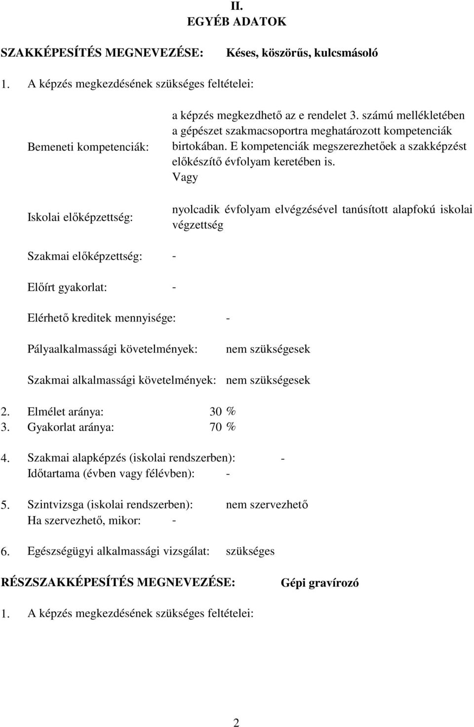 számú mellékletében a gépészet szakmacsoportra meghatározott kompetenciák birtokában. E kompetenciák megszerezhetıek a szakképzést elıkészítı évfolyam keretében is.