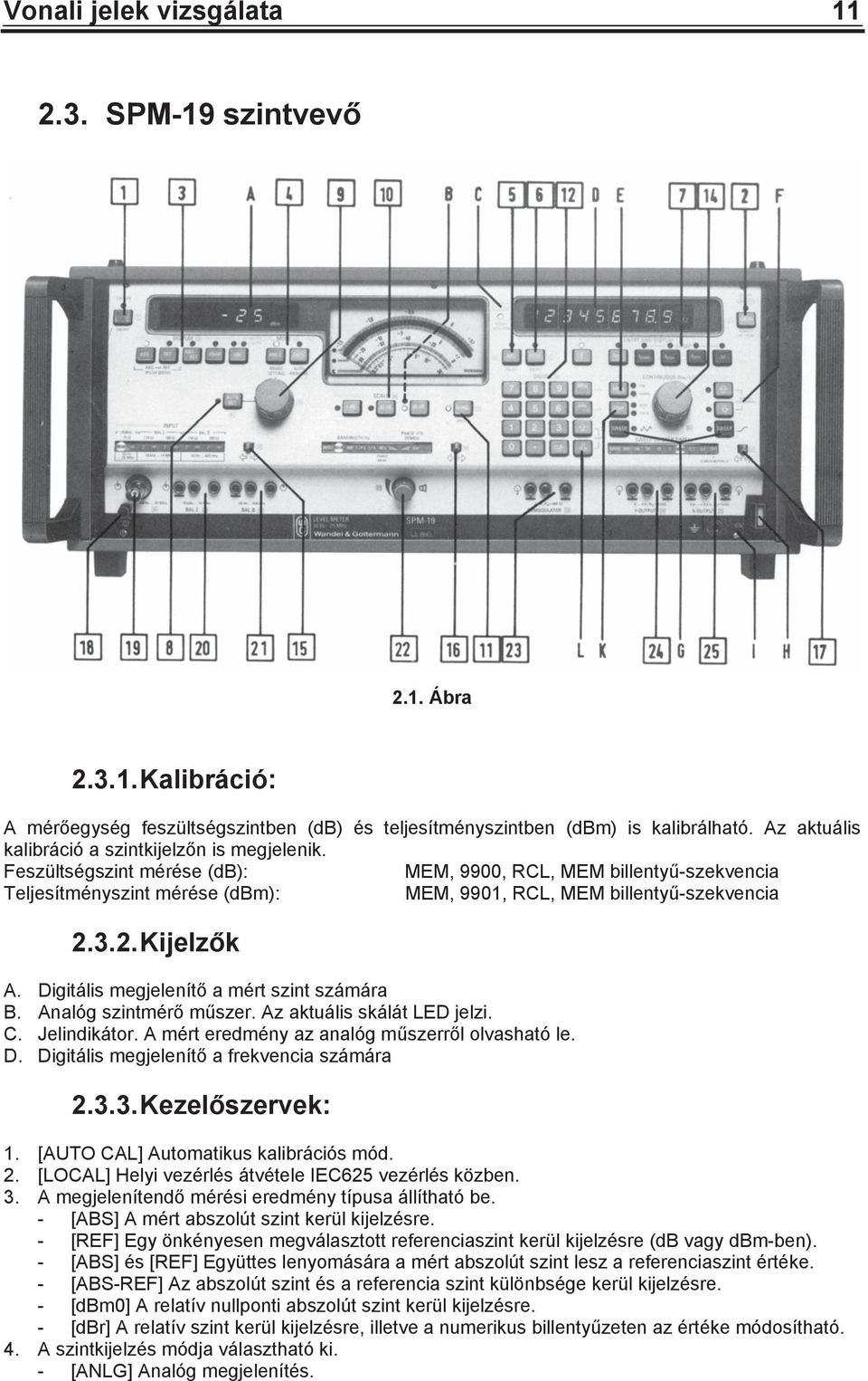 3.2. Kijelzk A. Digitális megjelenít a mért szint számára B. Analóg szintmér mszer. Az aktuális skálát LED jelzi. C. Jelindikátor. A mért eredmény az analóg mszerrl olvasható le. D. Digitális megjelenít a frekvencia számára 2.