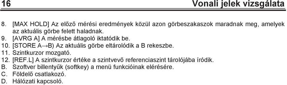 haladnak. 9. [AVRG A] A mérésbe átlagoló iktatódik be. 10. [STORE AB) Az aktuális görbe eltárolódik a B rekeszbe.
