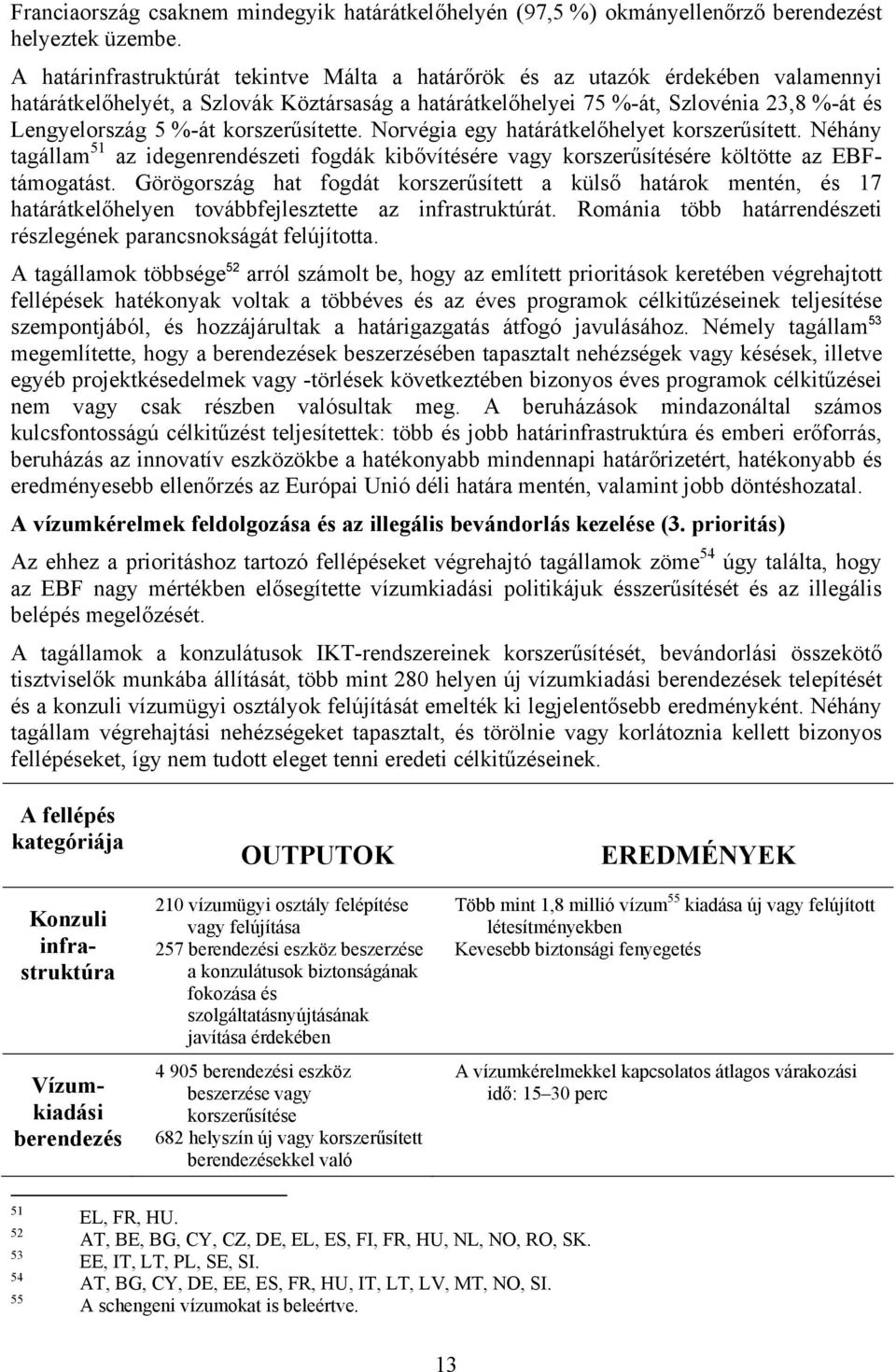 korszerűsítette. Norvégia egy határátkelőhelyet korszerűsített. Néhány tagállam 51 az idegenrendészeti fogdák kibővítésére vagy korszerűsítésére költötte az EBFtámogatást.