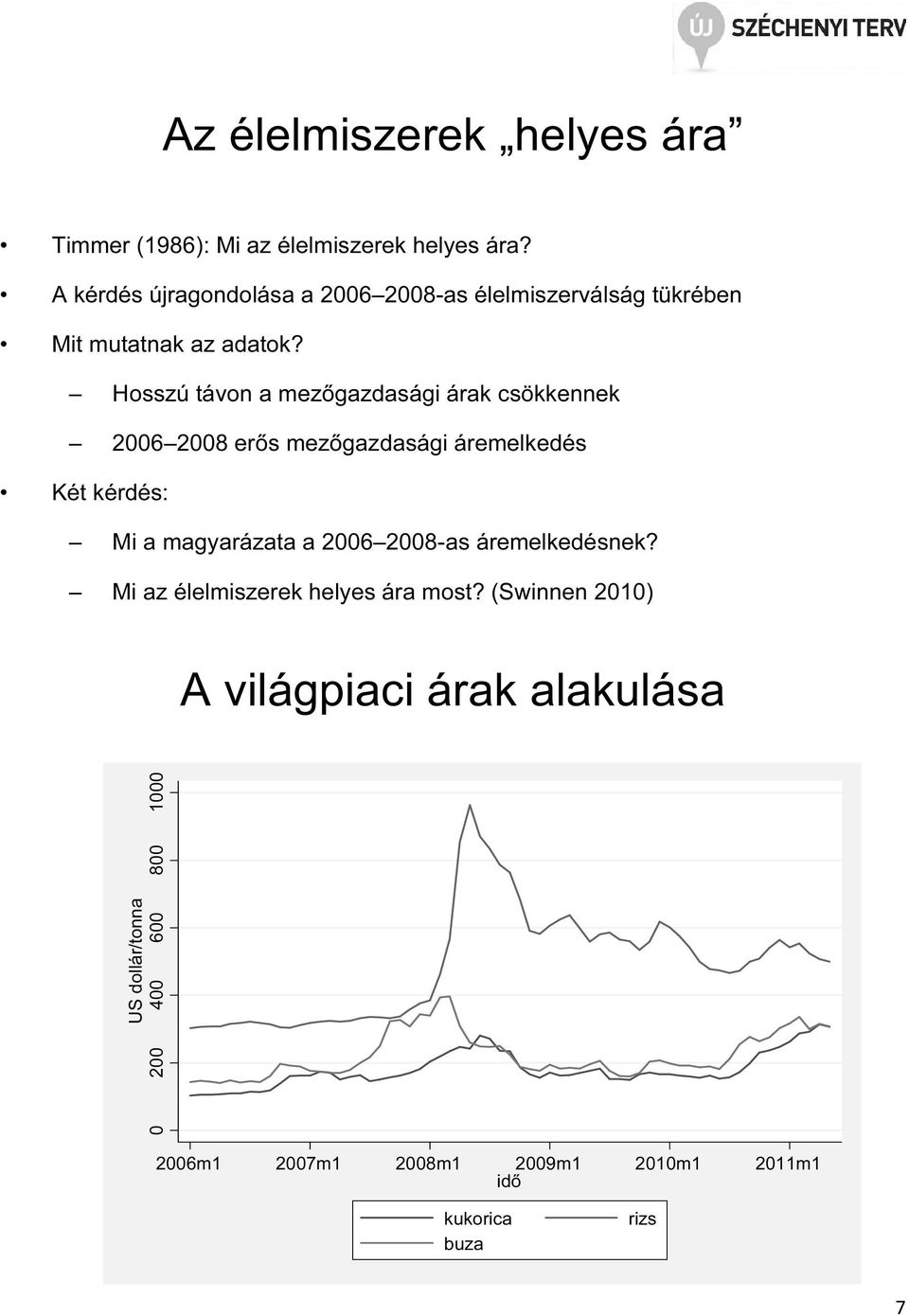 Hosszú távon a mezőgazdasági árak csökkennek 2006 2008 erős mezőgazdasági áremelkedés Két kérdés: Mi a magyarázata a 2006