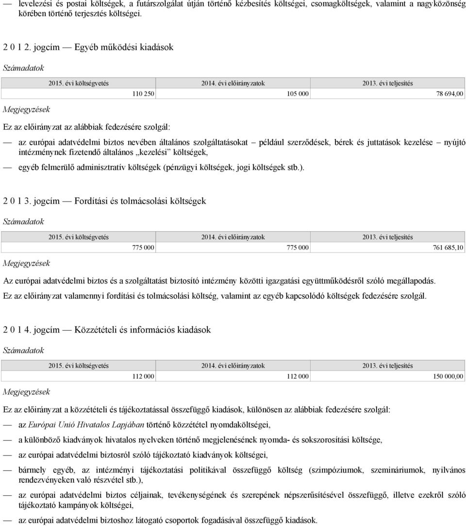 és juttatások kezelése nyújtó intézménynek fizetendő általános kezelési költségek, egyéb felmerülő adminisztratív költségek (pénzügyi költségek, jogi költségek stb.). 2 0 1 3.