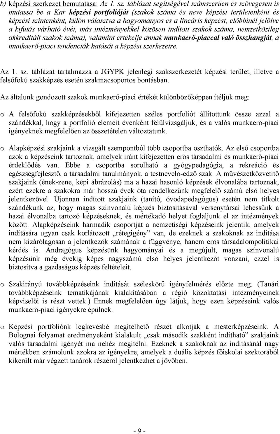 táblázat segítségével számszerűen és szövegesen is mutassa be a Kar képzési portfolióját (szakok száma és neve képzési területenként és képzési szintenként, külön választva a hagyományos és a