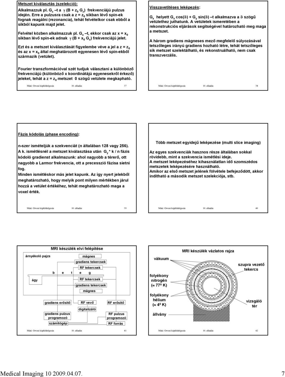 G x t, ekkor csak az x = x 0 síkban lévő spin-ek adnak γ (B + x 0 G x ) frekvenciájú jelet.