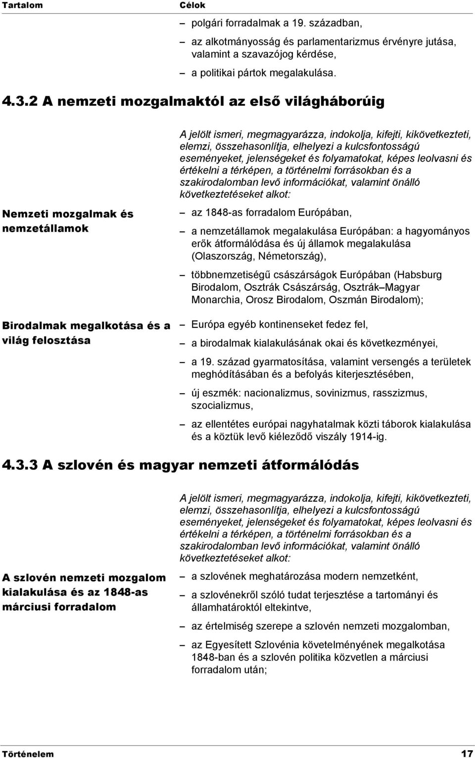 elemzi, összehasonlítja, elhelyezi a kulcsfontosságú eseményeket, jelenségeket és folyamatokat, képes leolvasni és értékelni a térképen, a történelmi forrásokban és a szakirodalomban levő