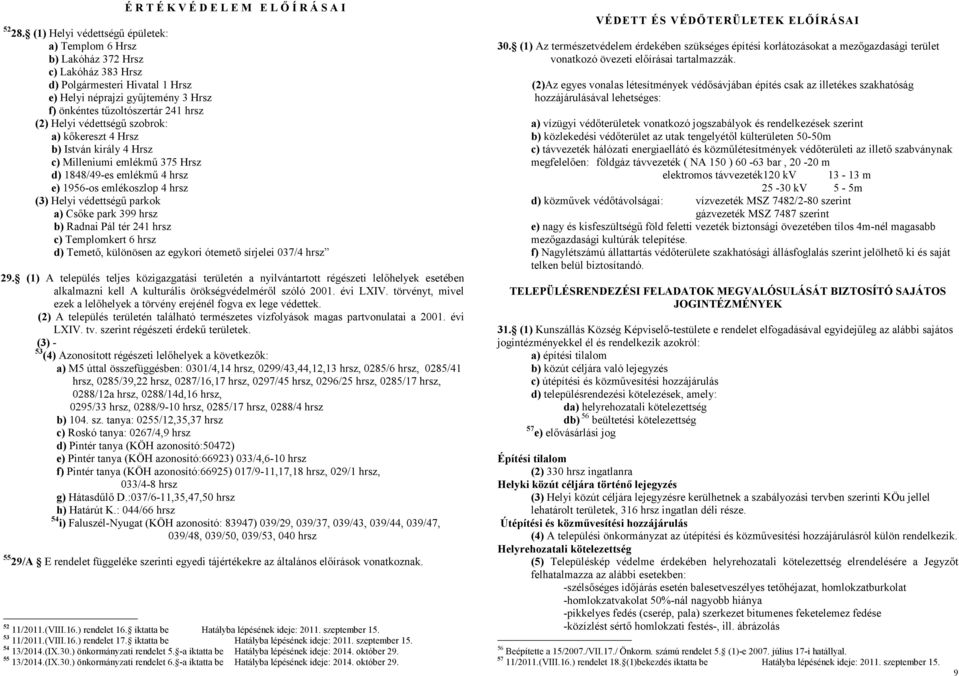 Helyi védettségű szobrok: a) kőkereszt 4 Hrsz b) István király 4 Hrsz c) Milleniumi emlékmű 375 Hrsz d) 1848/49-es emlékmű 4 hrsz e) 1956-os emlékoszlop 4 hrsz (3) Helyi védettségű parkok a) Csőke