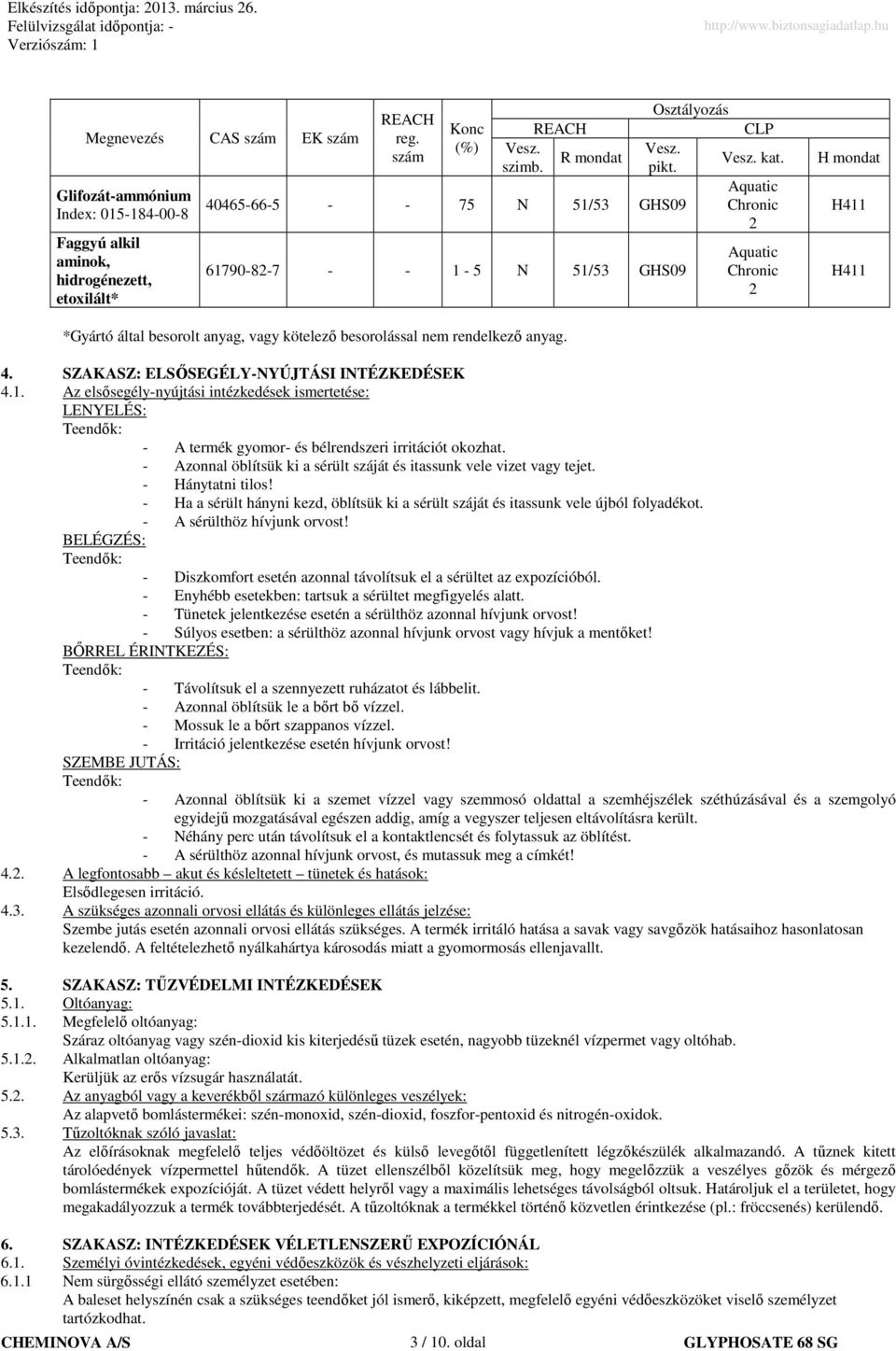 Aquatic Chronic 2 Aquatic Chronic 2 H mondat H411 H411 *Gyártó által besorolt anyag, vagy kötelezı besorolással nem rendelkezı anyag. 4. SZAKASZ: ELSİSEGÉLY-NYÚJTÁSI INTÉZKEDÉSEK 4.1. Az elsısegély-nyújtási intézkedések ismertetése: LENYELÉS: Teendık: - A termék gyomor- és bélrendszeri irritációt okozhat.