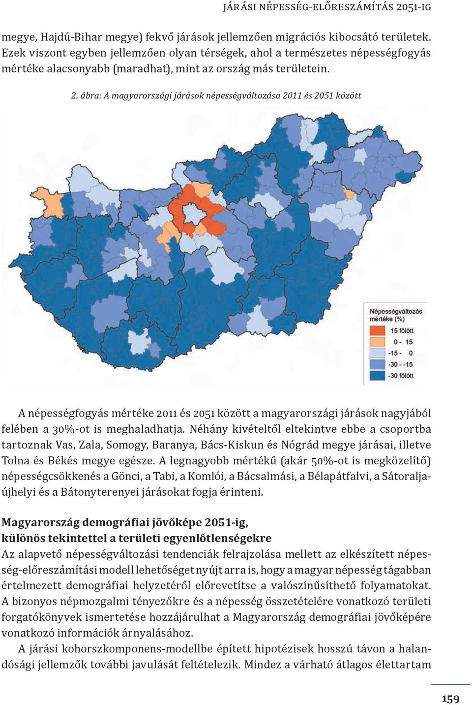 ábra: A magyarországi járások népességváltozása 2011 és 2051 között A népességfogyás mértéke 2011 és 2051 között a magyarországi járások nagyjából felében a 30%-ot is meghaladhatja.