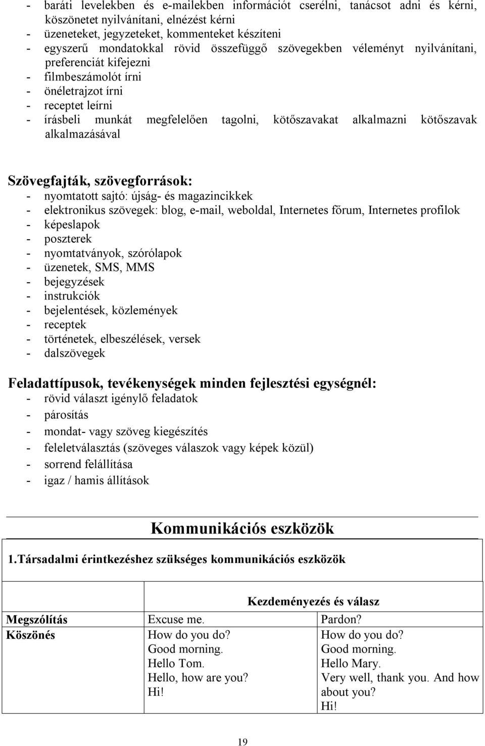 kötőszavak alkalmazásával Szövegfajták, szövegforrások: - nyomtatott sajtó: újság- és magazincikkek - elektronikus szövegek: blog, e-mail, weboldal, Internetes főrum, Internetes profilok - képeslapok