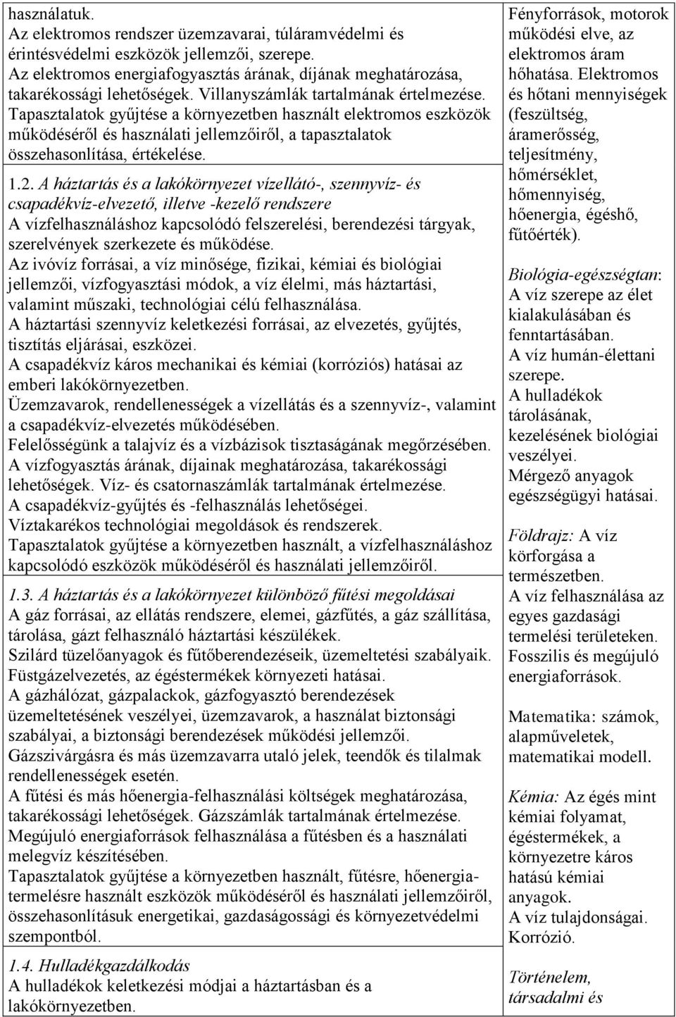 A háztartás és a lakókörnyezet vízellátó-, szennyvíz- és csapadékvíz-elvezető, illetve -kezelő rendszere A vízfelhasználáshoz kapcsolódó felszerelési, berendezési tárgyak, szerelvények szerkezete és