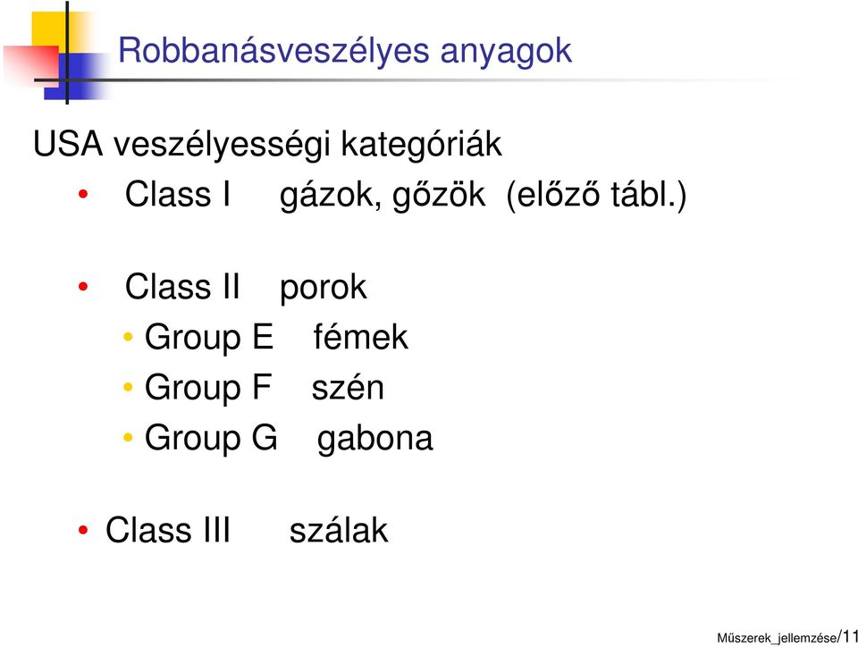 ) Class II porok Group E fémek Group F szén