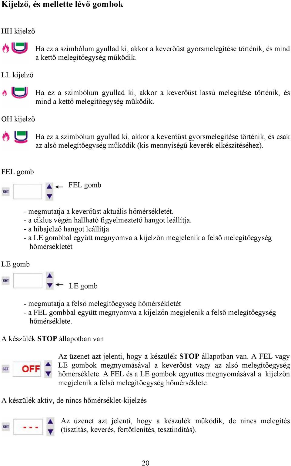 Ha ez a szimbólum gyullad ki, akkor a keverőüst gyorsmelegítése történik, és csak az alsó melegítőegység működik (kis mennyiségű keverék elkészítéséhez).