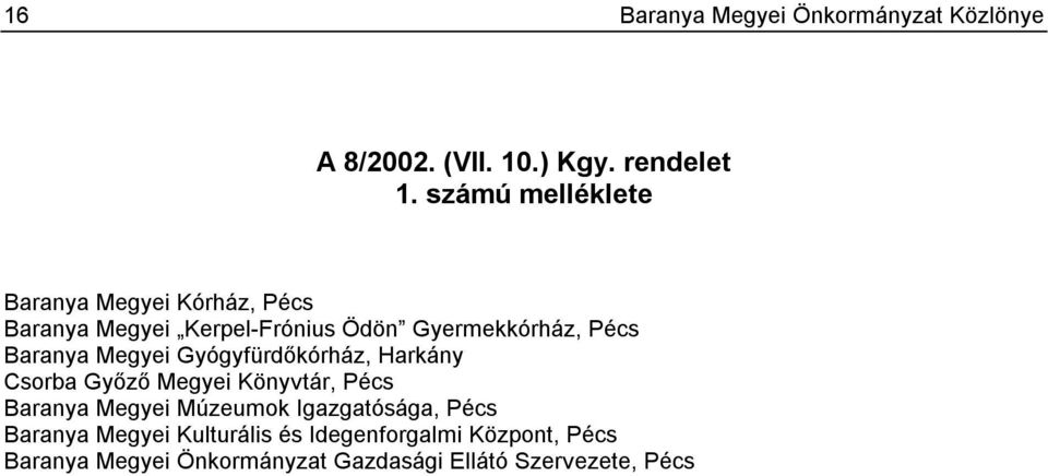 Baranya Megyei Gyógyfürdőkórház, Harkány Csorba Győző Megyei Könyvtár, Pécs Baranya Megyei Múzeumok