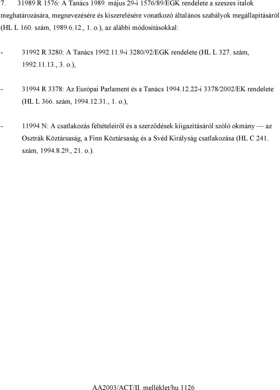 , 1. o.), az alábbi módosításokkal: - 31992 R 3280: A Tanács 1992.11.9-i 3280/92/EGK rendelete (HL L 327. szám, 1992.11.13., 3. o.), - 31994 R 3378: Az Európai Parlament és a Tanács 1994.