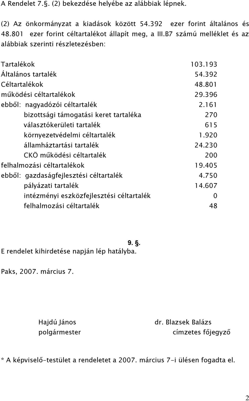 161 bizottsági támogatási keret tartaléka 270 választókerületi tartalék 615 környezetvédelmi céltartalék 1.920 államháztartási tartalék 24.